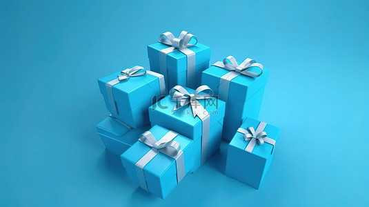 蓝背景图片_蓝色背景展示了礼品盒的 3d 渲染