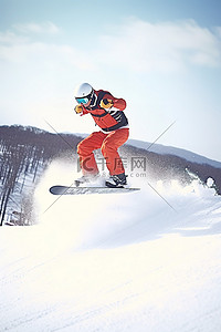 冬季滑雪运动背景图片_韩国滑雪运动员在雪山顶上表演