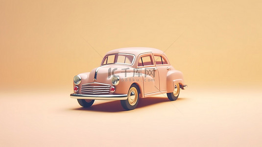 汽车可爱卡通背景图片_复古玩具看起来复古汽车概念以柔和和米色呈现