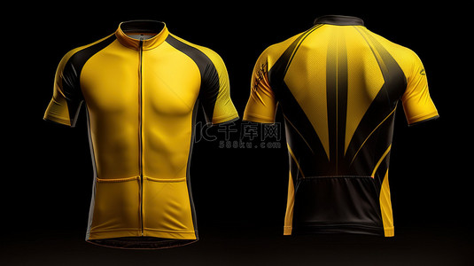 3d 渲染中黄色自行车运动衫的正面和背面视图