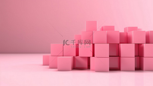 粉红色海报背景图片_粉红色几何立方体与复制空间生动的 3D 插图