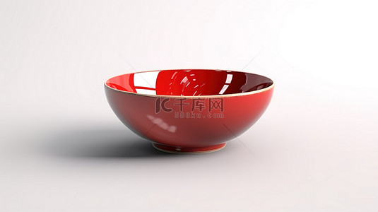 白色背景增强了红色陶瓷碗的充满活力的 3D 渲染
