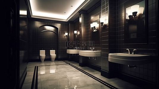 男厕所背景图片_令人惊叹的 3D 渲染中的豪华公共男厕所