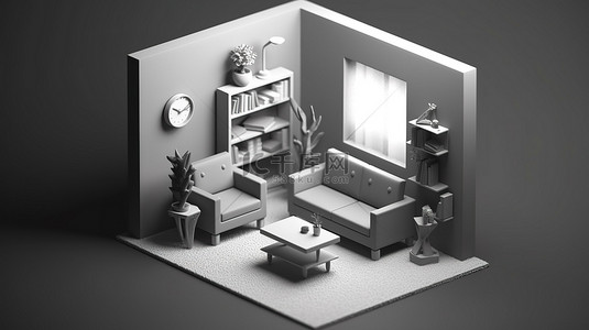 生活图标背景图片_单色等距微型室内房间 3d 图标
