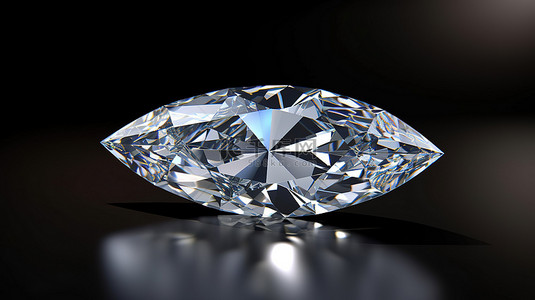一颗榄尖形切工钻石的 3D 渲染