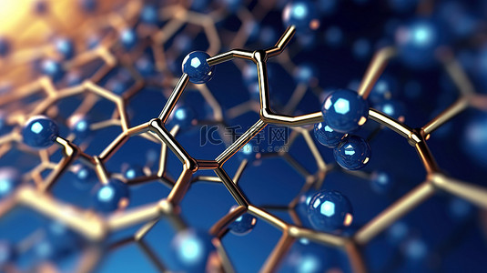 科学或医学背景原子分子六角形结构的 3D 插图