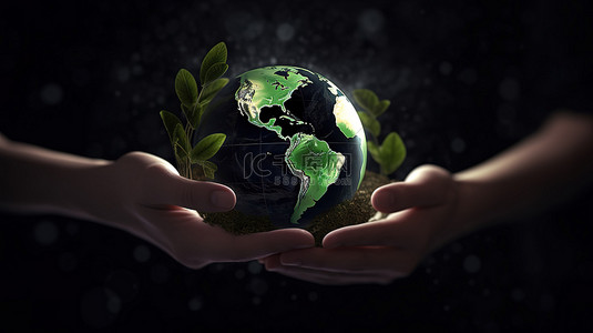 之源背景图片_地球保护 3D 渲染手握回收图标的插图