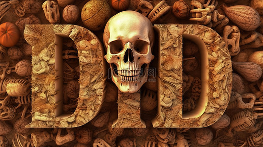 饮食排版背景图片_3d 渲染的头骨字体阐明饮食