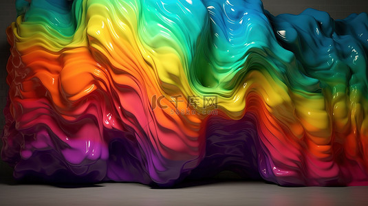 3d 渲染中的抽象彩虹斑点和波浪墙