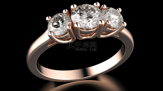 玫瑰婚礼背景图片_站立式 3 石订婚戒指的玫瑰金 3D 渲染