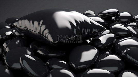 玛瑙手镯背景图片_以黑色玛瑙宝石为特色的坐垫的 3D 渲染