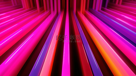 渐变纹理背景图背景图片_具有相交直线彩虹线的反光霓虹粉红色背景的 3D 插图