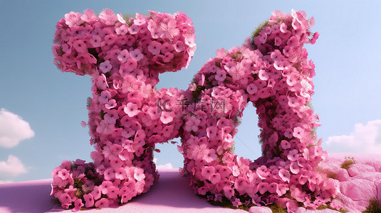 粉红色调的花卉文字 3D 图形设计