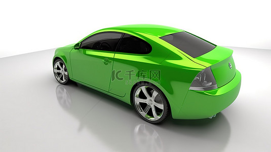 运动中的汽车背景图片_白色工作室环境 3D 渲染中具有简约设计的绿色汽车