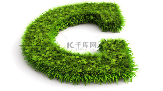 白色背景上孤立的绿草制成的美元符号的 3D 插图