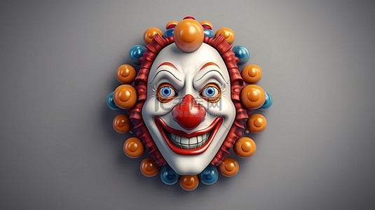 带面具的小丑背景图片_带纽扣眼睛的小丑面具的 3D 插图