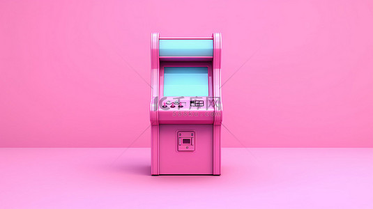 粉红色背景与双色调风格渲染蓝色游戏街机完美适合您的设计包括空白屏幕