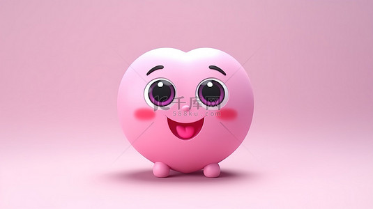 粉色浪漫卡通人物情感 3D 表情符号渲染