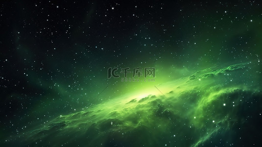 绿色星空背景背景图片_标题 1 银河和宇宙在星空水平背景明亮的黄色和绿色3D 插图