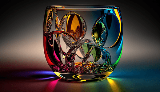 透明玻璃卡通背景图片_透明玻璃杯彩色光线反射背景