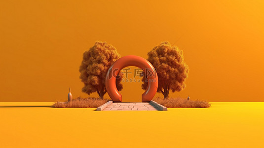 旅程背景图片_结论概念旅程的结束 3D 插图黄色背景