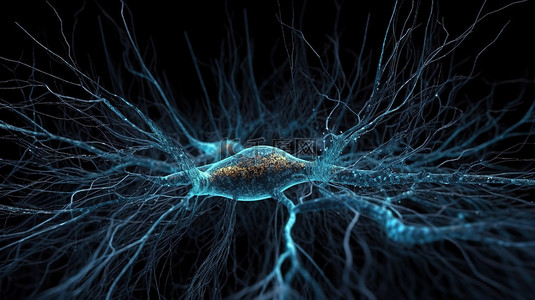 脑医疗背景图片_蓝色神经系统中的信号传输 3d 渲染