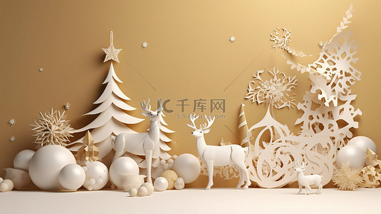 节日 3D 插图圣诞节新年横幅圣诞节背景设计贺卡海报网站标题