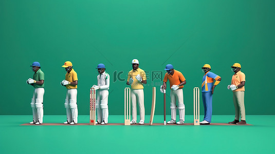板球背景图片_蓝色背景与英格兰队与南非队的 3D 球队准备好配备设备和复制空间的板球锦标赛