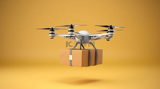 物流科技背景图片_运送运输包的送货无人机的 3D 渲染
