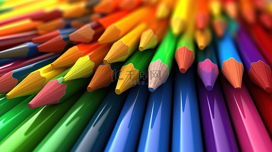 彩色铅笔背景图片_彩色铅笔形成彩虹的 3d 插图