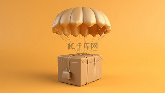 空运背景图片_降落伞交付的空运纸板箱的 3d 渲染