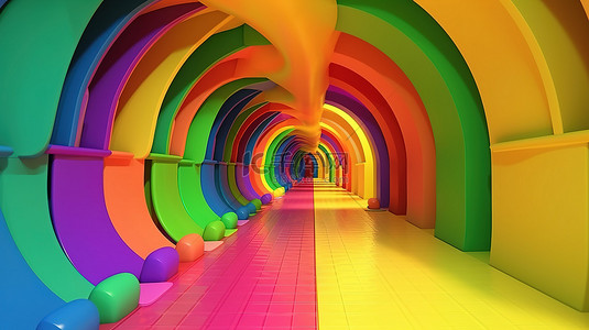 多色 3d 渲染中的卡通隧道