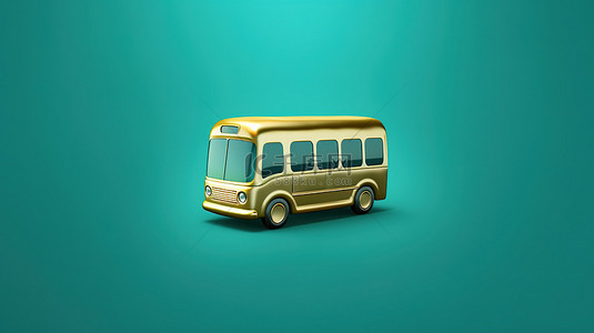 潮水绿色背景 3d 渲染上的福尔图纳黄金巴士图标