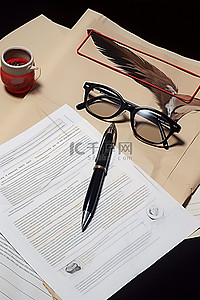 白色信封笔鸟印 aps 眼镜和文件