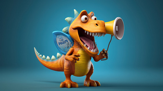 搞笑的 3D 恐龙用扩音器说话