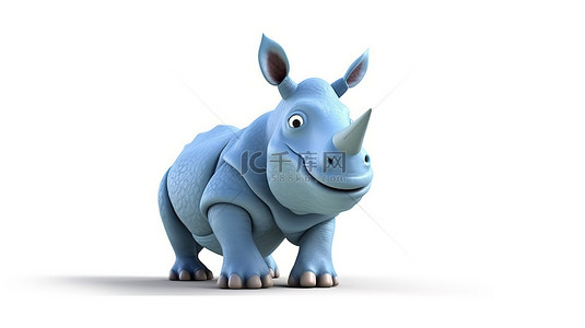 犀牛和犀牛鸟背景图片_顽皮犀牛的孤立 3D 插图