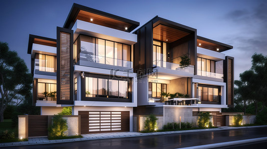 房地产设计背景图片_城市现代住宅的外观设计 3D 渲染