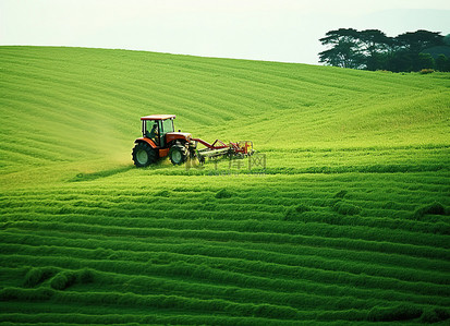 片绿色背景图片_拖拉机穿过一片绿色的田野