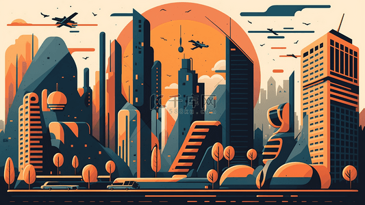 城市建筑背景插画