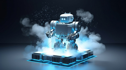 3D 渲染机器人在云计算技术概念中显示图形