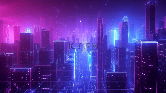 紫色科技风背景图片_紫色科技感智慧光感城市背景11