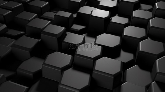 黑色六边形图案的抽象 3D 渲染