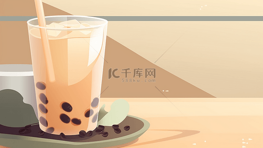 奶茶杯插画背景图片_奶茶浅色背景