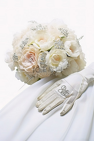婚纱背景图片_婚纱和手套与一束鲜花