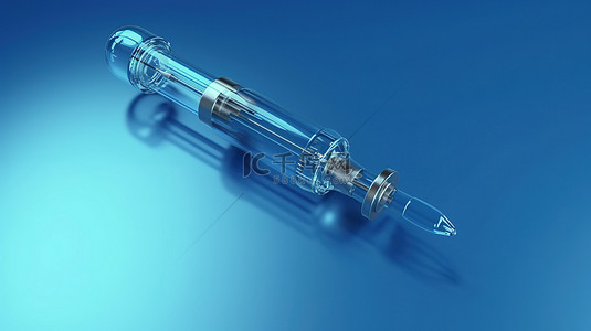 医疗布景背景图片_3d 呈现蓝色背景的一次性注射器
