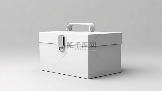 白色背景上带有手柄的白色纸板箱，呈现为 3D 渲染