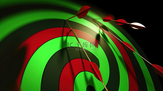 期待再聚首背景图片_超出预期 4 个箭头击中目标的 3D 渲染，绿色箭头击中靶心
