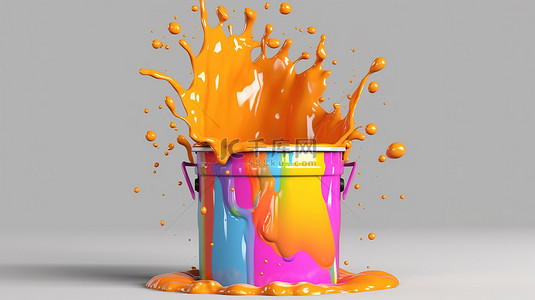 卡通棕色油漆桶背景图片_3d 渲染隔离开放油漆桶样机