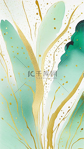 春天绿色鎏金抽象水彩晕染金线纹理4设计