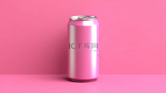 粉红色背景，带有用于苏打可乐和啤酒的空白铝罐顶视图的 3D 渲染